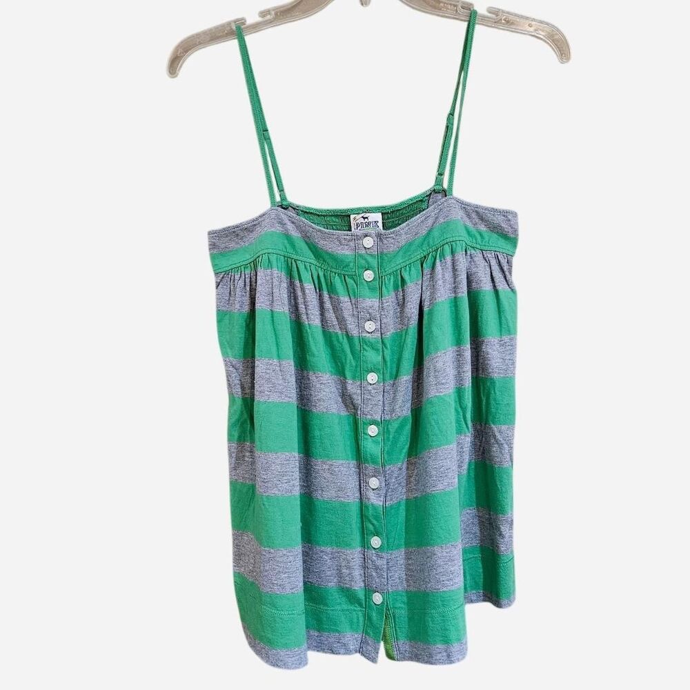 2000s scene emo green gray striped victoria's secret pink tank deadstock